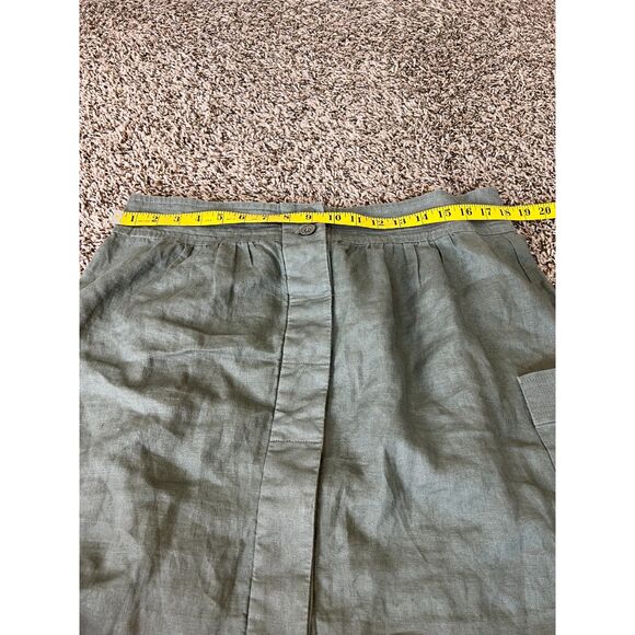 Workshop Andrea Jovine Army Green Linen Skirt Womens Sz 12 Button Up Coastal - Picture 8 of 9